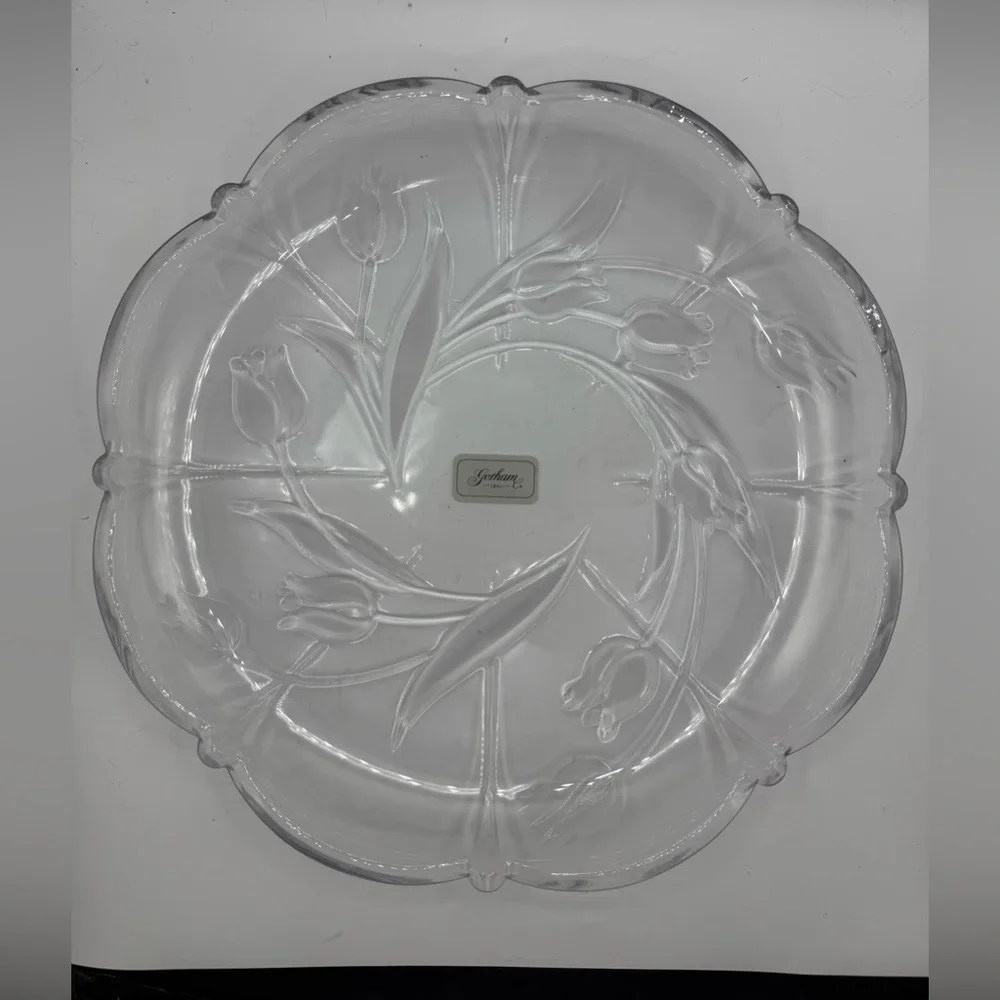 Vintage Gorham Crystal Etched Tulip Bouquet Tray/Platter 13”